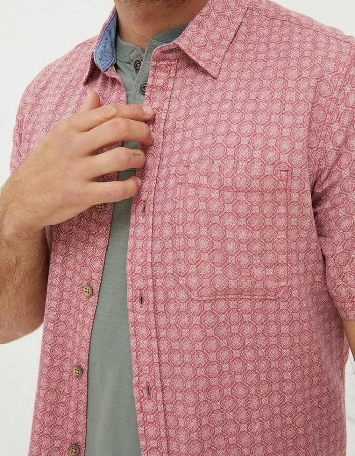 Men FatFace Vacation Shop Linear Print Shirt Light Pink