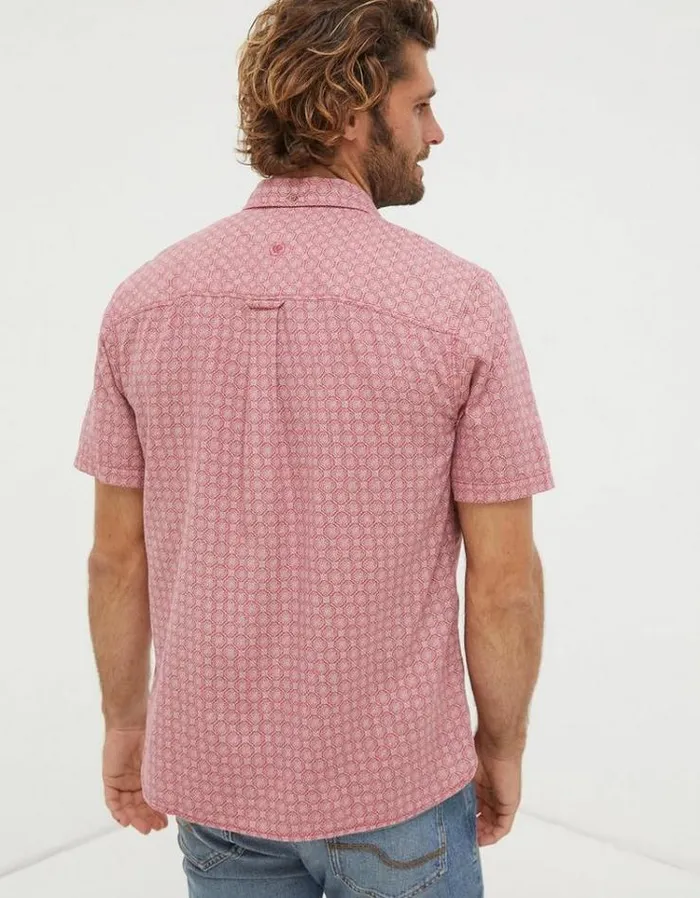 Men FatFace Vacation Shop Linear Print Shirt Light Pink