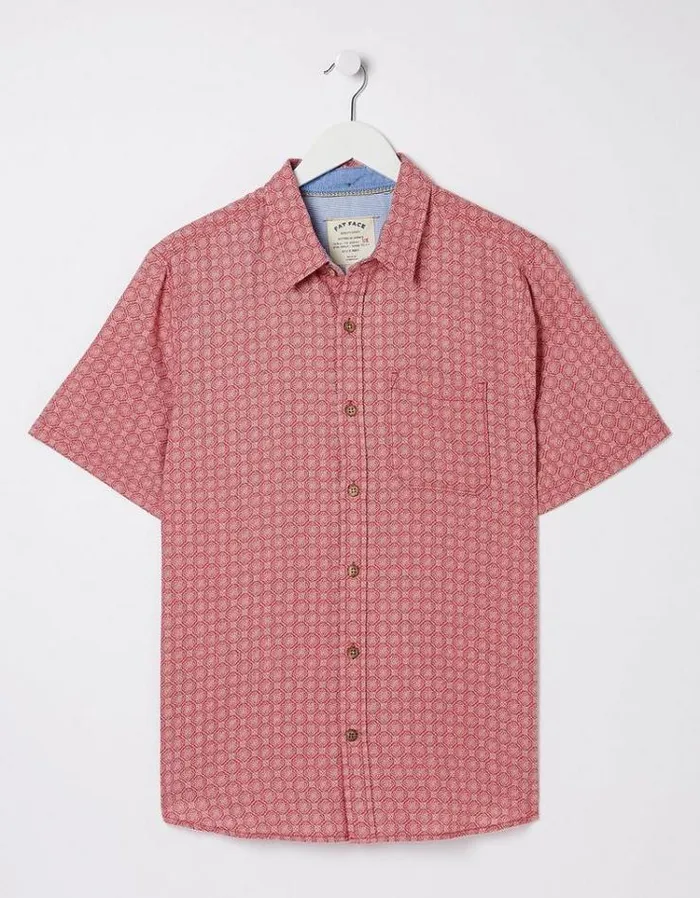 Men FatFace Vacation Shop Linear Print Shirt Light Pink