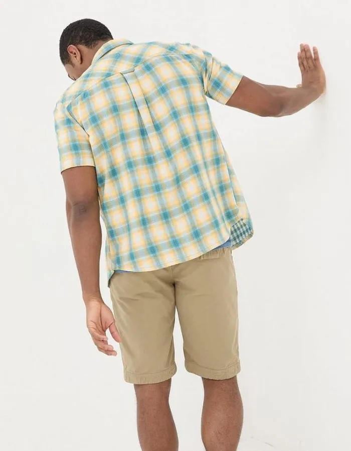Men FatFace Vacation Shop Short Sleeve Chatley Check Shirt Yellow