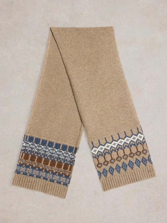Men Grove Fairisle Scarf Natural Multi White Stuff Scarves Men Grove Fairisle Scarf Natural Multi White Stuff Scarves