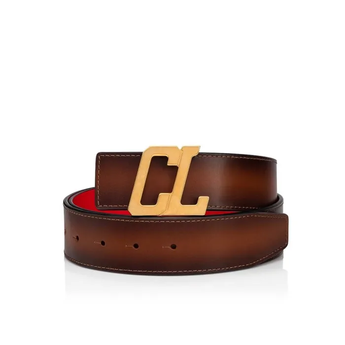 Men Happy Rui CL Logo Belt Belt 8211 Patinated Calf Leather 8211 Havane Christian Louboutin Belts Men Happy Rui CL Logo Belt Belt 8211 Patinated Calf Leather 8211 Havane Christian Louboutin Belts