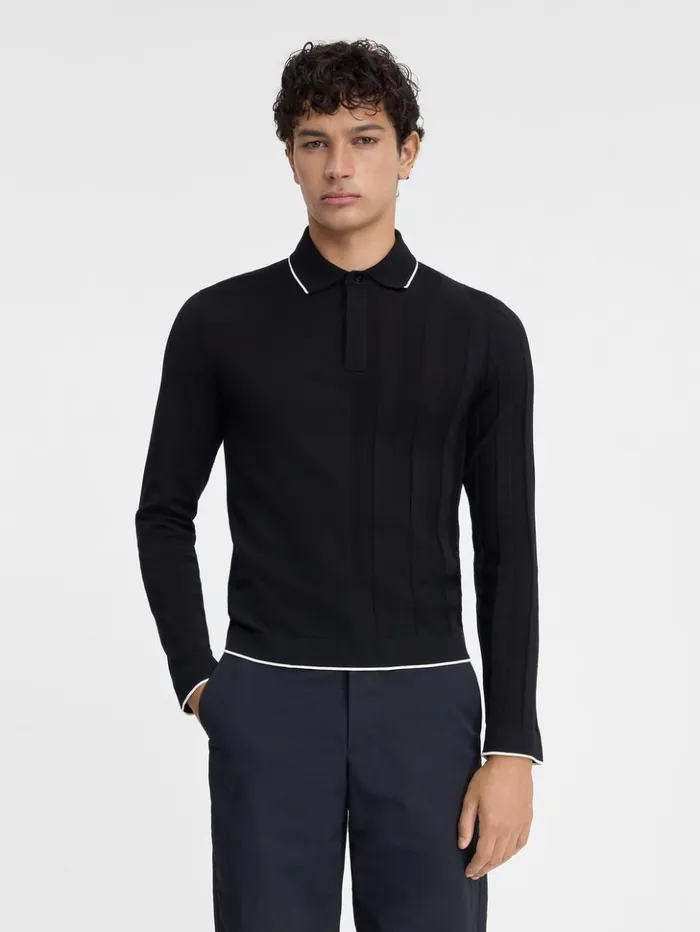 Men Knits JACQUEMUS The Tricot Longsleeve Polo Shirt Black Men Knits JACQUEMUS The Tricot Longsleeve Polo Shirt Black
