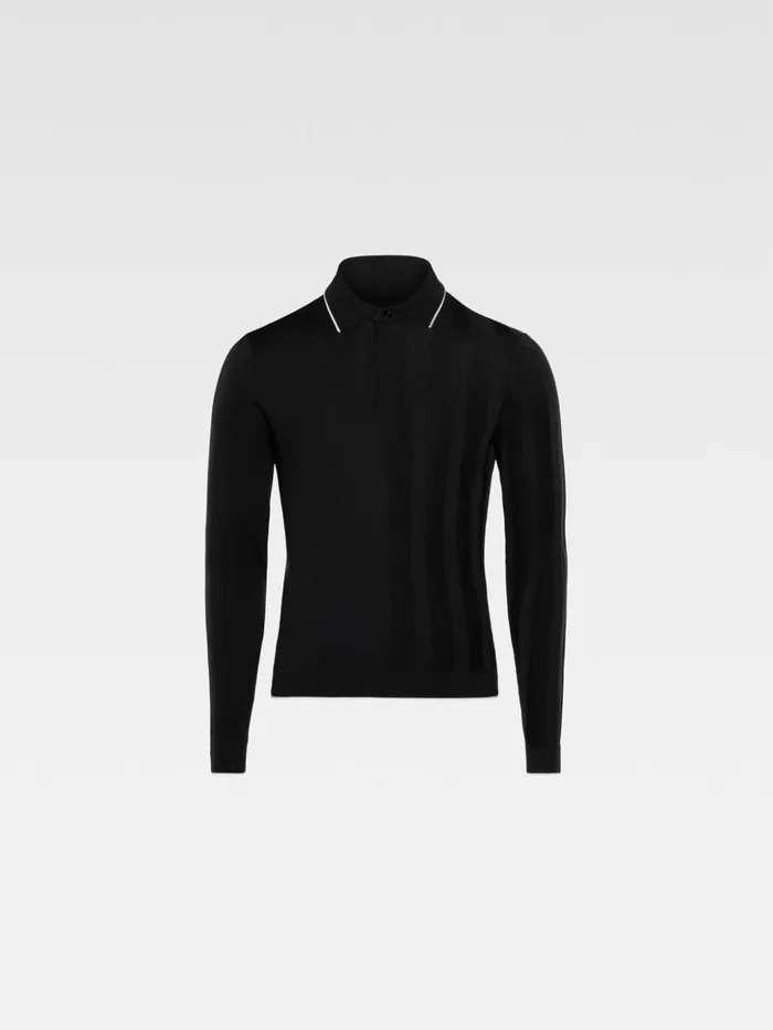 Men Knits JACQUEMUS The Tricot Longsleeve Polo Shirt Black Men Knits JACQUEMUS The Tricot Longsleeve Polo Shirt Black