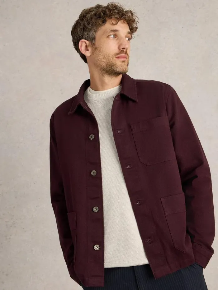 Men Kynman Workwear Cotton Jacket Dk Plum White Stuff Coats and Jackets
