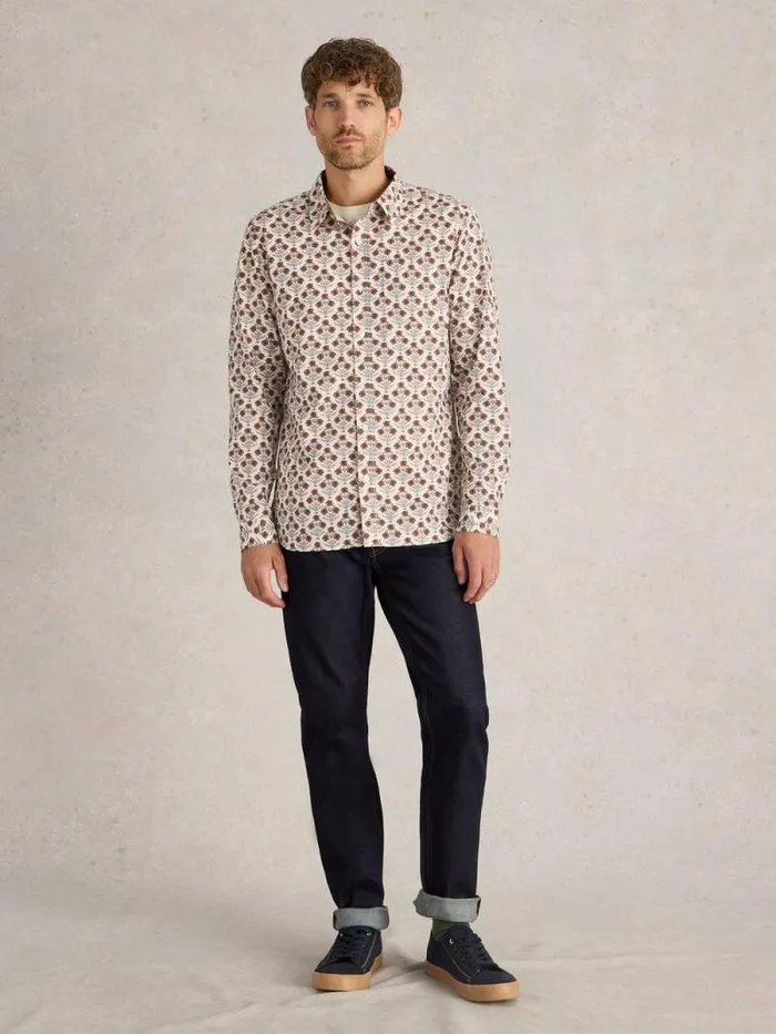 Men Large Dandelion Printed Shirt Natural Multi White Stuff Shirts