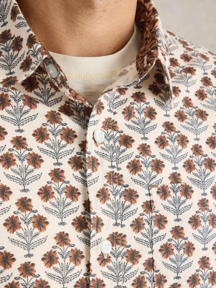 Men Large Dandelion Printed Shirt Natural Multi White Stuff Shirts