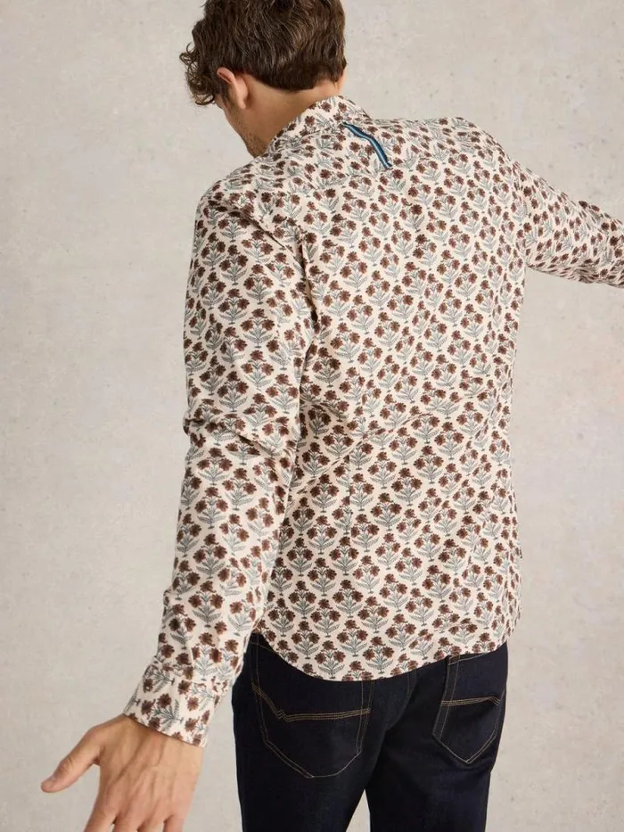 Men Large Dandelion Printed Shirt Natural Multi White Stuff Shirts