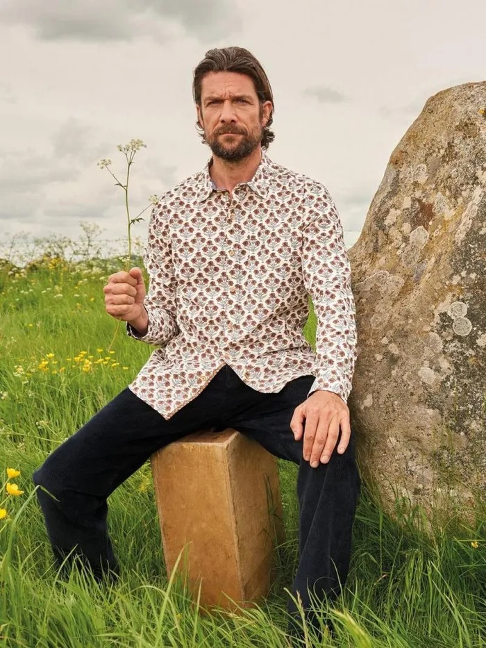 Men Large Dandelion Printed Shirt Natural Multi White Stuff Shirts