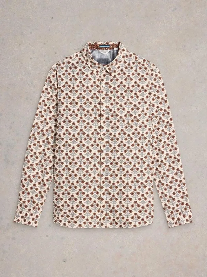 Men Large Dandelion Printed Shirt Natural Multi White Stuff Shirts