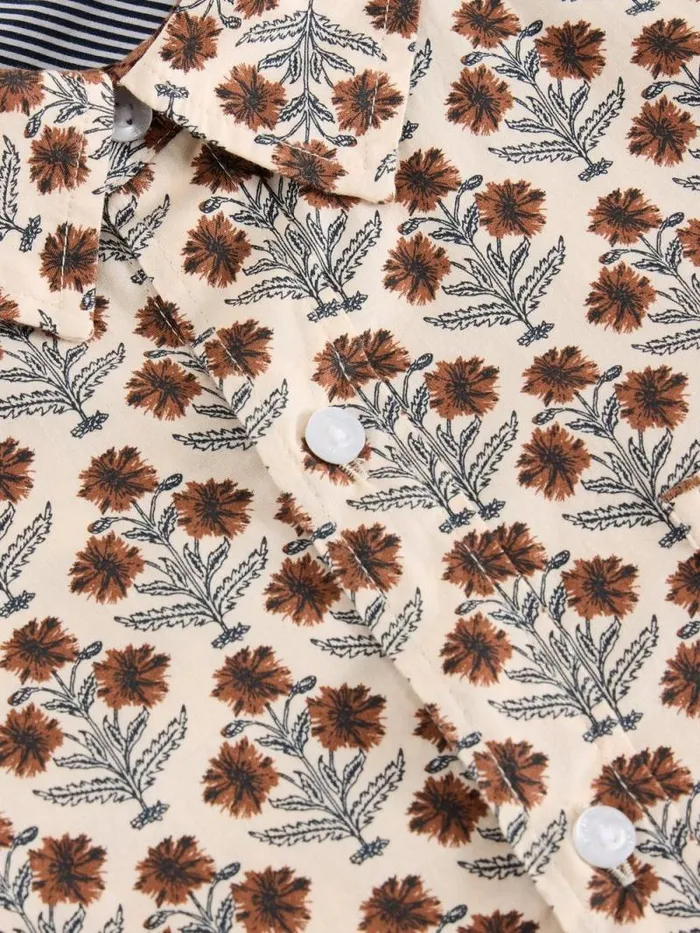 Men Large Dandelion Printed Shirt Natural Multi White Stuff Shirts