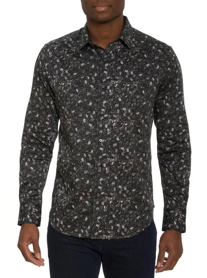 Men Long Sleeve Button Down Shirts Robert Graham CASINO LONG SLEEVE BUTTON DOWN SHIRT Black