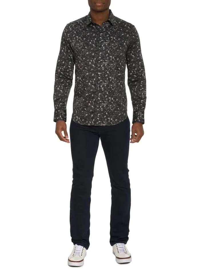Men Long Sleeve Button Down Shirts Robert Graham CASINO LONG SLEEVE BUTTON DOWN SHIRT Black