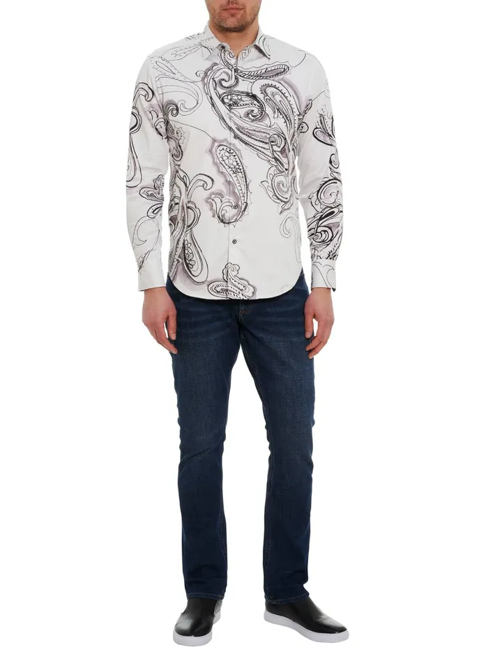 Men Long Sleeve Button Down Shirts Robert Graham MARS LONG SLEEVE BUTTON DOWN SHIRT White
