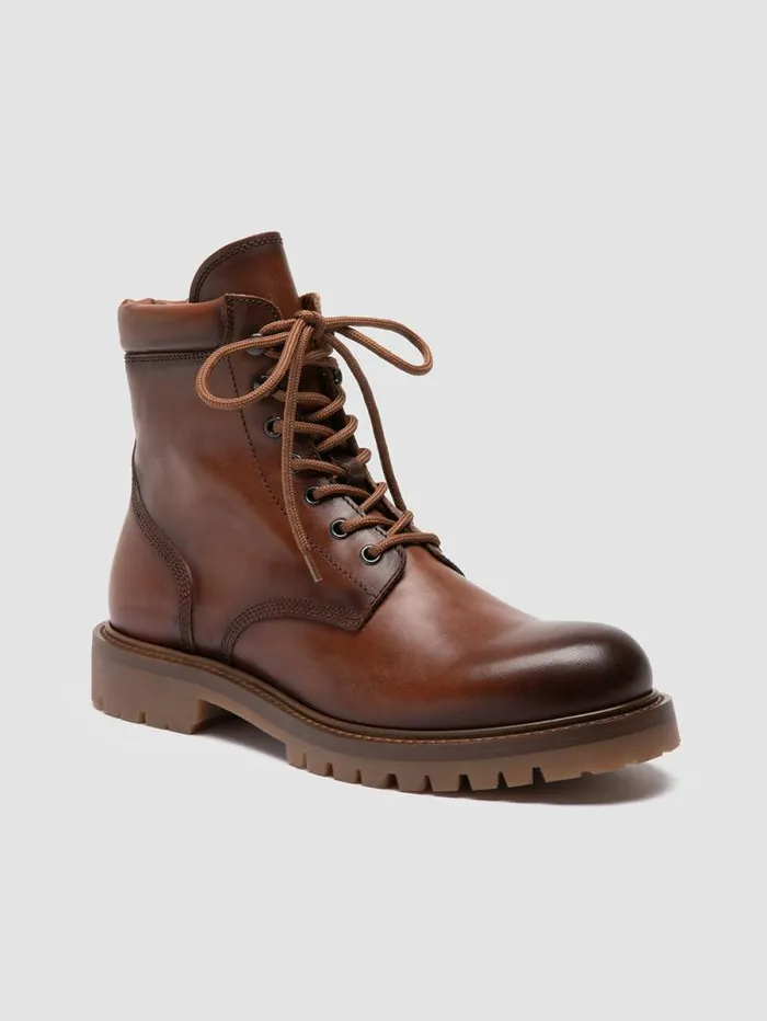 Men Officine Creative Footwear BOSS 002 Brown Leather Lace Up Boots