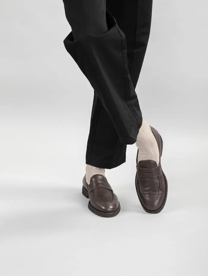 Men Officine Creative Footwear OPERA FLEXI 101 Brown Leather Penny Loafers