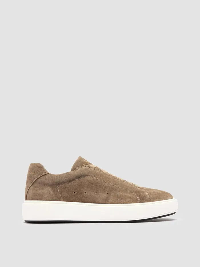 Men Officine Creative Footwear SLOUCH 001 Taupe Suede Low Top Sneakers