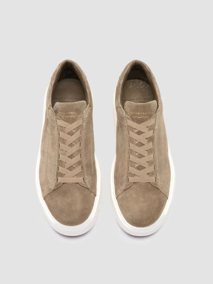Men Officine Creative Footwear SLOUCH 001 Taupe Suede Low Top Sneakers