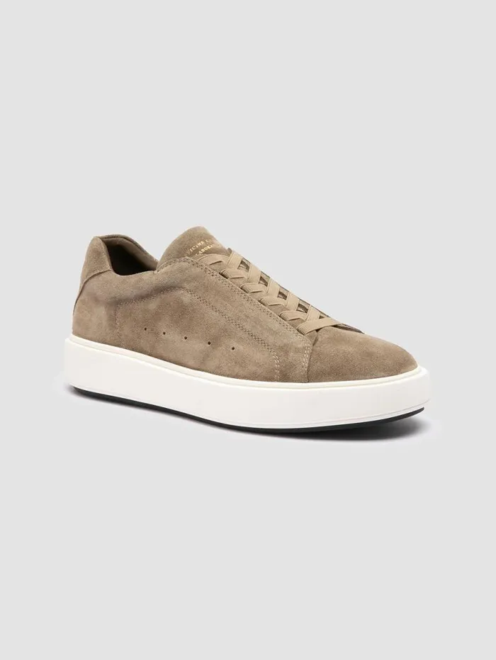 Men Officine Creative Footwear SLOUCH 001 Taupe Suede Low Top Sneakers