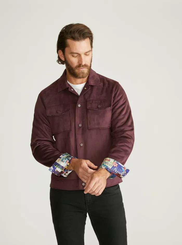 Men Outerwear Robert Graham VEGAN SUEDE TRUCKER JACKET Maroon