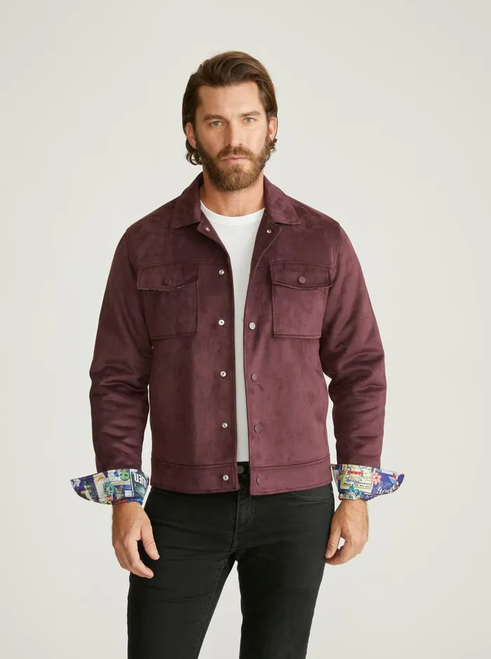 Men Outerwear Robert Graham VEGAN SUEDE TRUCKER JACKET Maroon