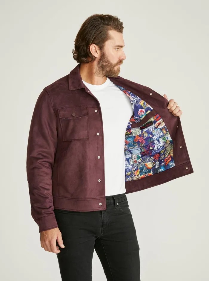 Men Outerwear Robert Graham VEGAN SUEDE TRUCKER JACKET Maroon