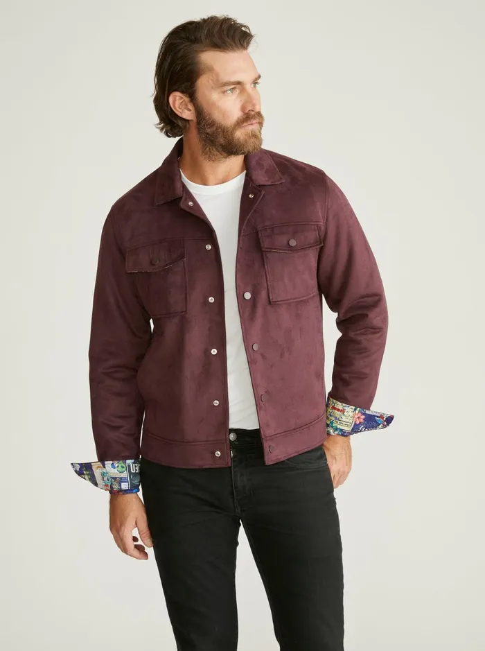 Men Outerwear Robert Graham VEGAN SUEDE TRUCKER JACKET Maroon