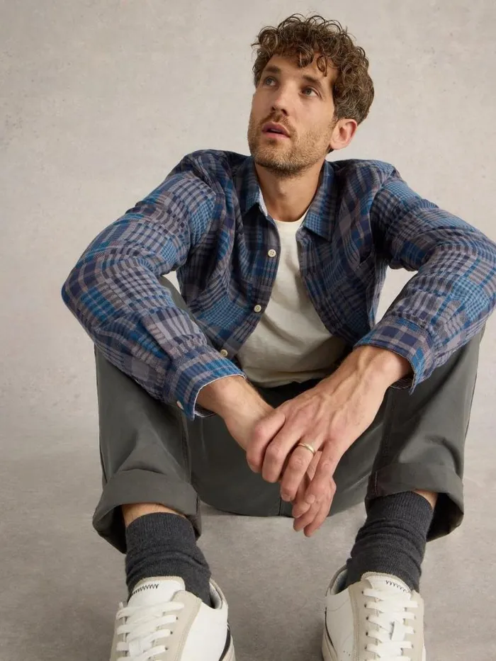 Men Patchwork Check Shirt Grey Multi White Stuff Shirts