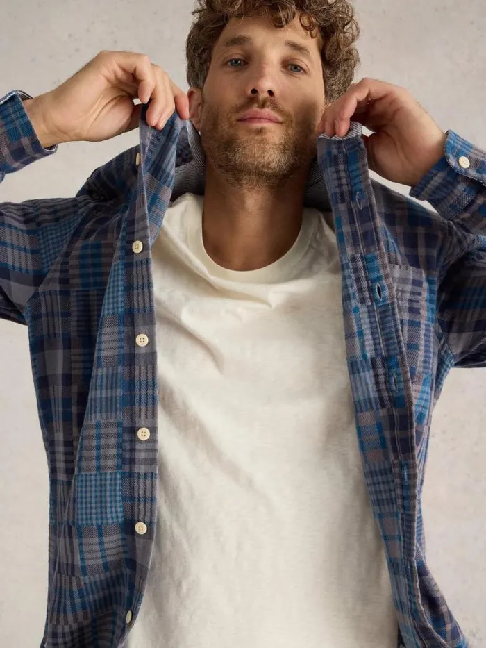 Men Patchwork Check Shirt Grey Multi White Stuff Shirts