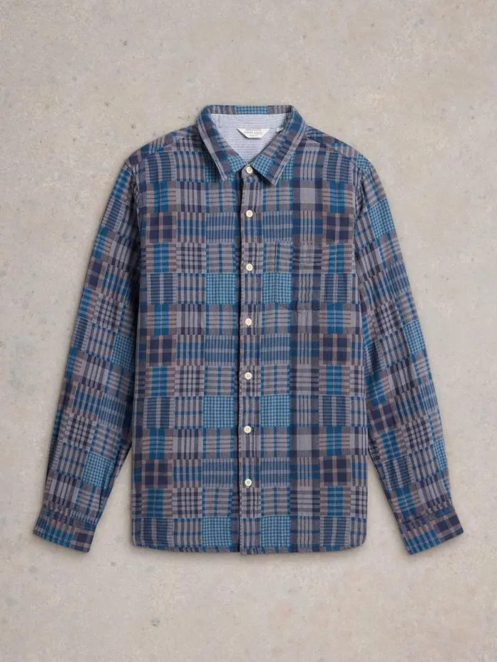 Men Patchwork Check Shirt Grey Multi White Stuff Shirts