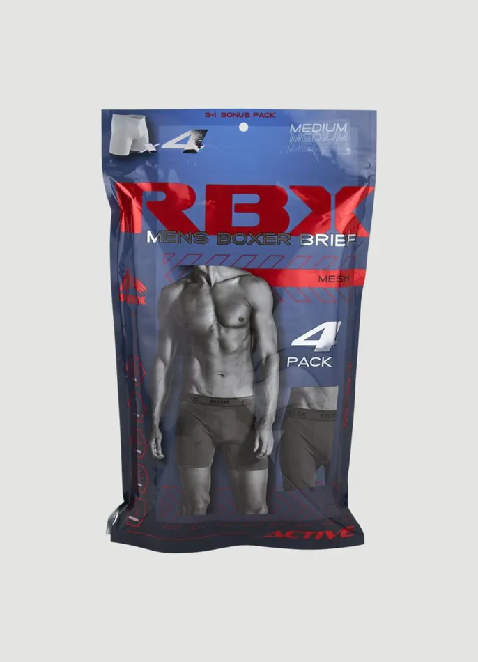 Men Performance Mesh Boxer Briefs 4Pack Multi RBX Active Underwear