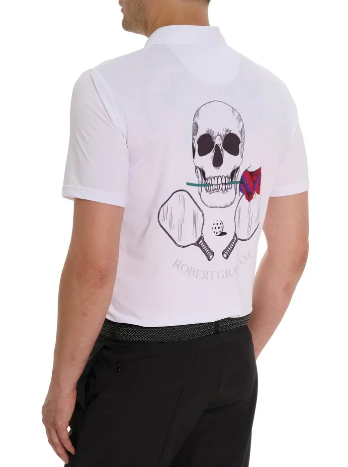 Men Polos and TShirts Robert Graham PICKLEBALL SKULL POLO White