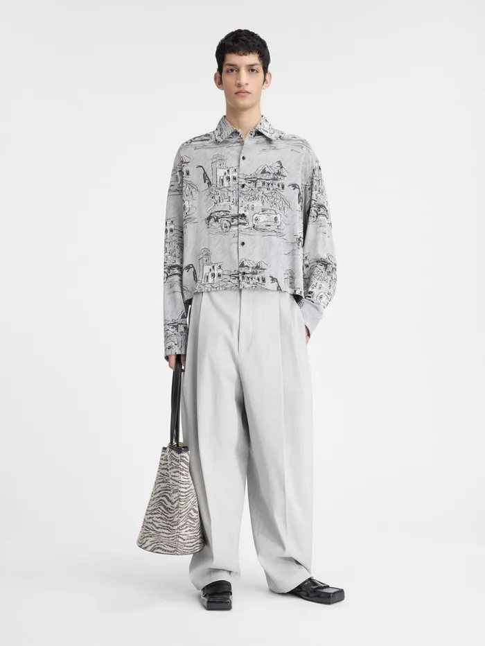 Men Shirts JACQUEMUS The Corto Shirt Jacquard Capri Cars Grey