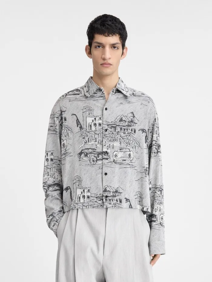 Men Shirts JACQUEMUS The Corto Shirt Jacquard Capri Cars Grey Men Shirts JACQUEMUS The Corto Shirt Jacquard Capri Cars Grey