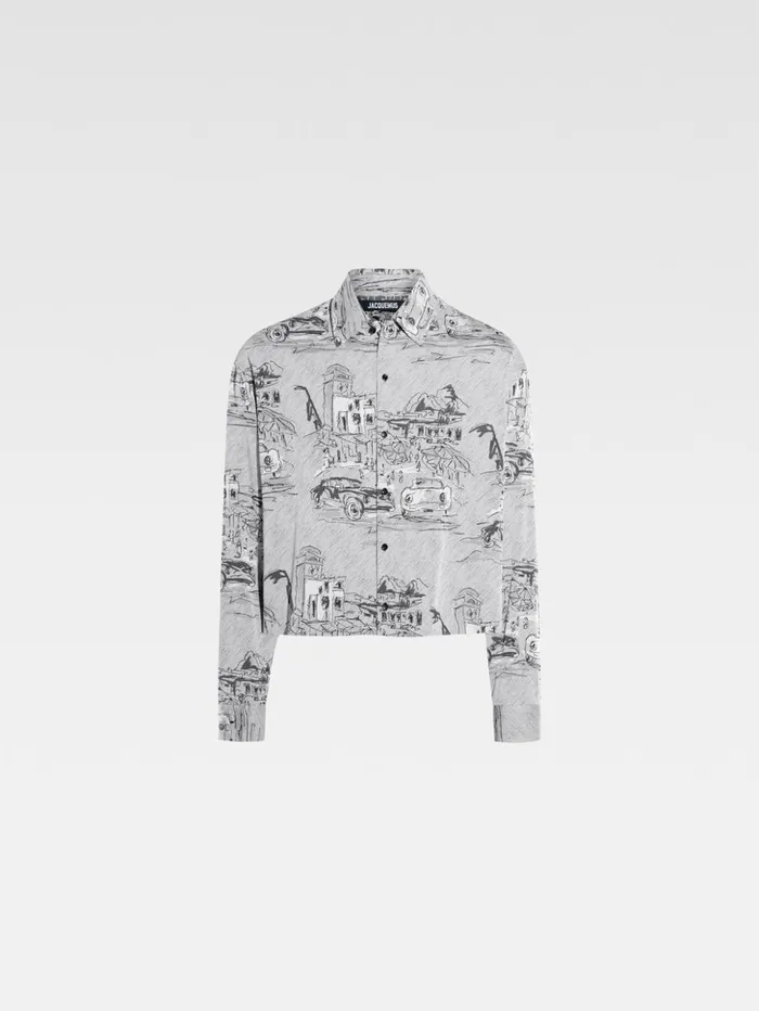 Men Shirts JACQUEMUS The Corto Shirt Jacquard Capri Cars Grey Men Shirts JACQUEMUS The Corto Shirt Jacquard Capri Cars Grey