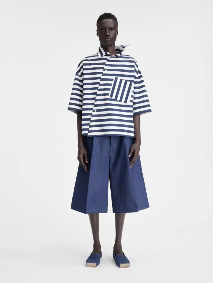 Men Shirts JACQUEMUS The Pablo Shortsleeve Shirt Print White and Blue Stripes