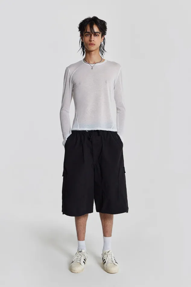 Men Shop Black Parachute Cargo Shorts Bestsellers Jaded London