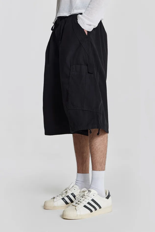 Men Shop Black Parachute Cargo Shorts Bestsellers Jaded London