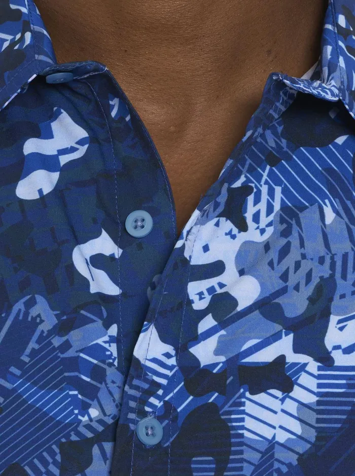 Men Short Sleeve Button Down Shirts Robert Graham BLUES CLUB PERFORMANCE SHORT SLEEVE BUTTON DOWN SHIRT Blue