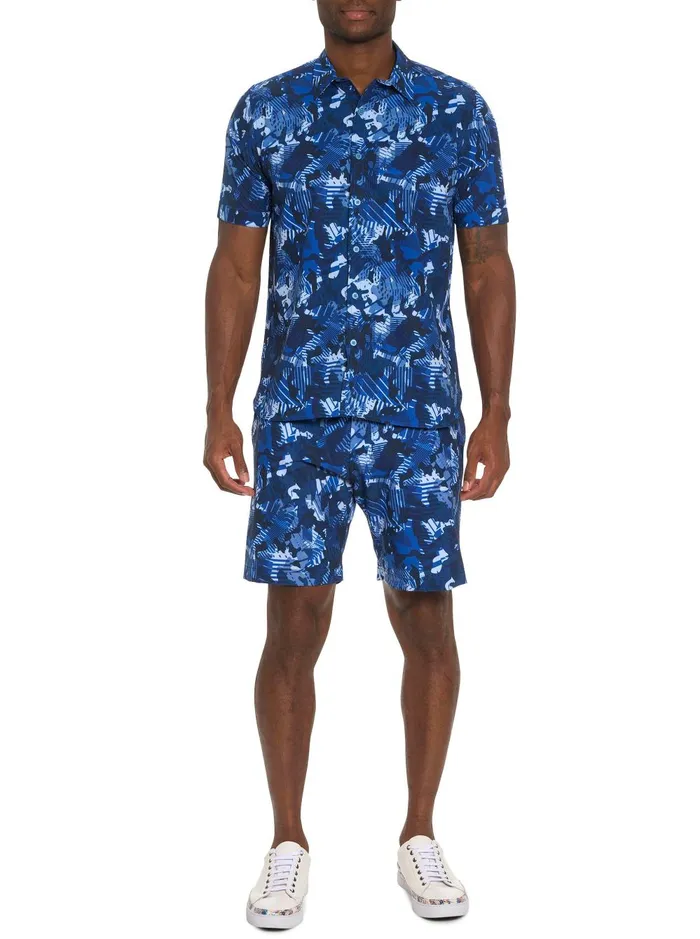 Men Short Sleeve Button Down Shirts Robert Graham BLUES CLUB PERFORMANCE SHORT SLEEVE BUTTON DOWN SHIRT Blue