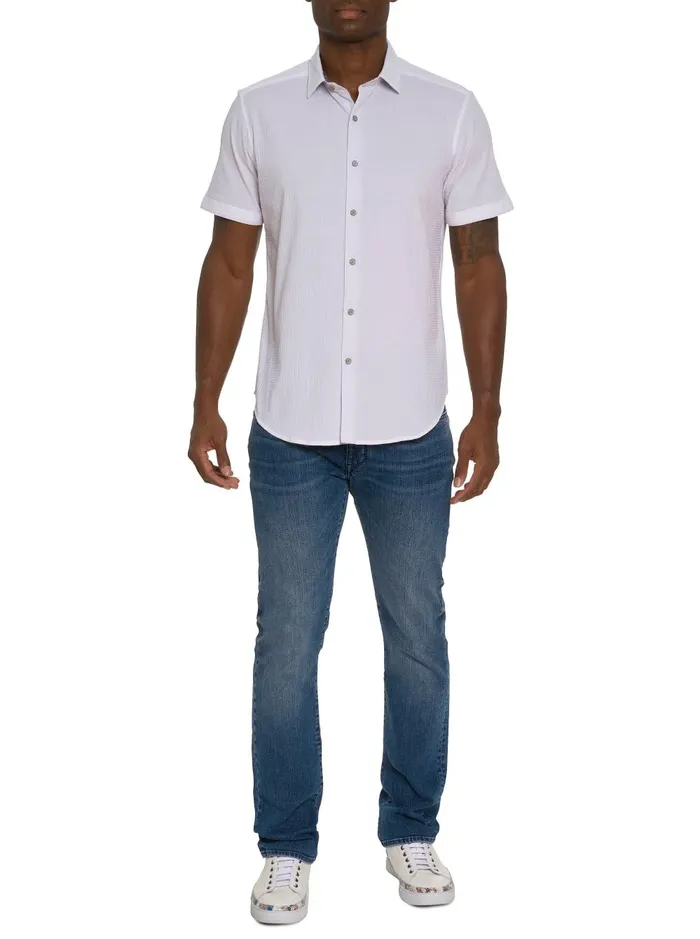 Men Short Sleeve Button Down Shirts Robert Graham SHARK BITE SHORT SLEEVE BUTTON DOWN SHIRT White