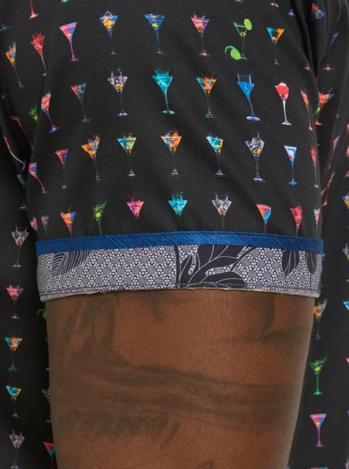 Men Short Sleeve Button Down Shirts Robert Graham THE MARTINI SHORT SLEEVE BUTTON DOWN SHIRT Black