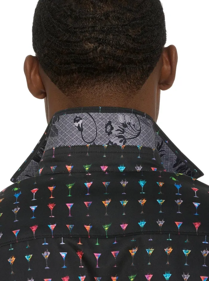 Men Short Sleeve Button Down Shirts Robert Graham THE MARTINI SHORT SLEEVE BUTTON DOWN SHIRT Black