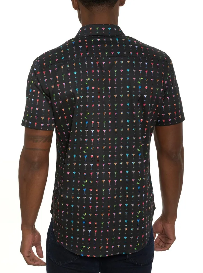 Men Short Sleeve Button Down Shirts Robert Graham THE MARTINI SHORT SLEEVE BUTTON DOWN SHIRT Black