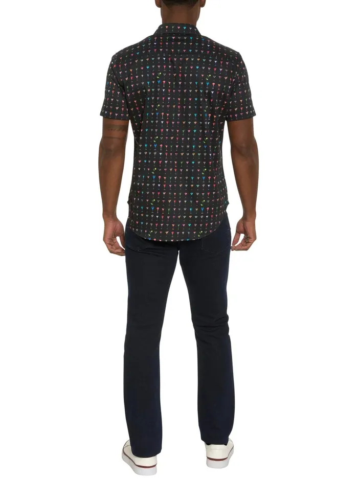 Men Short Sleeve Button Down Shirts Robert Graham THE MARTINI SHORT SLEEVE BUTTON DOWN SHIRT Black