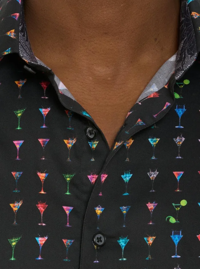 Men Short Sleeve Button Down Shirts Robert Graham THE MARTINI SHORT SLEEVE BUTTON DOWN SHIRT Black