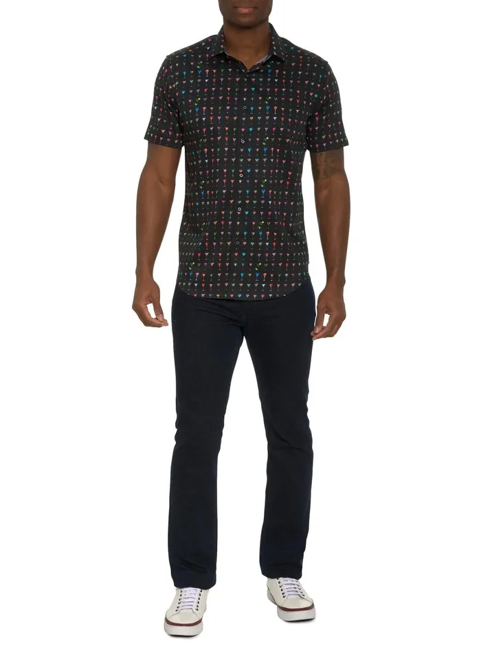 Men Short Sleeve Button Down Shirts Robert Graham THE MARTINI SHORT SLEEVE BUTTON DOWN SHIRT Black