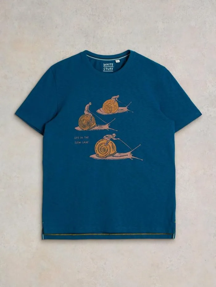 Men Slow Lane Graphic Tee Teal Print White Stuff TShirts