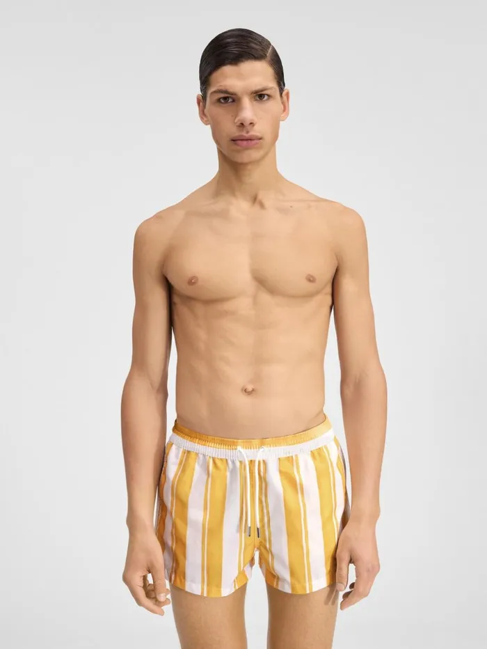 Men Swimwear JACQUEMUS The Puntini Swimsuit Print Rayure Yellow Ecru