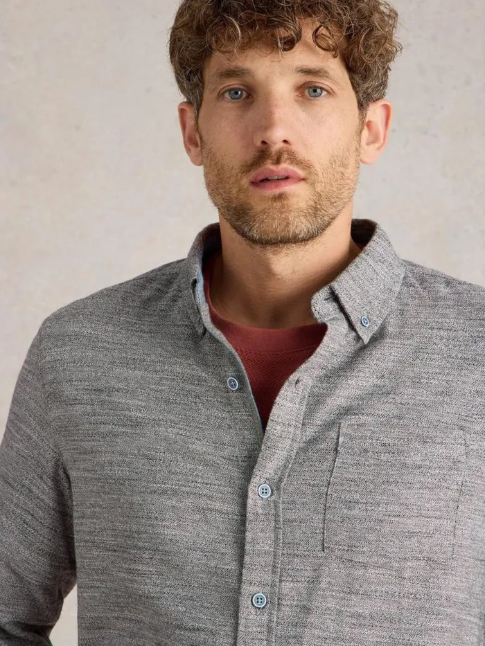 Men Textured Slub LS Shirt Light Grey White Stuff Shirts Men Textured Slub LS Shirt Light Grey White Stuff Shirts